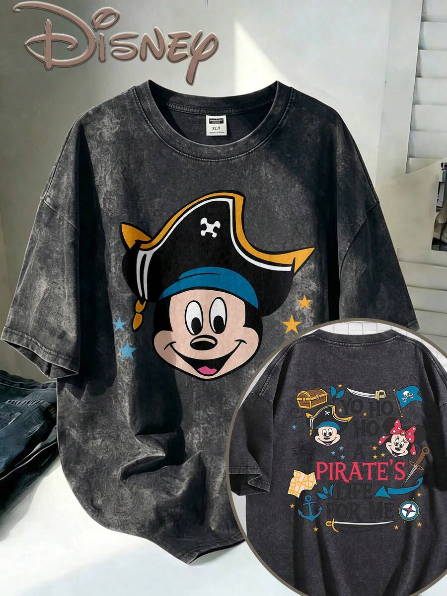 Camiseta de manga corta de cuello redondo de algodón casual unisex con estampado de Disney Besties, diseño gráfico de Disney, ajuste regular, tallas para hombres adecuadas para toda la familia - Negro - Ver 1