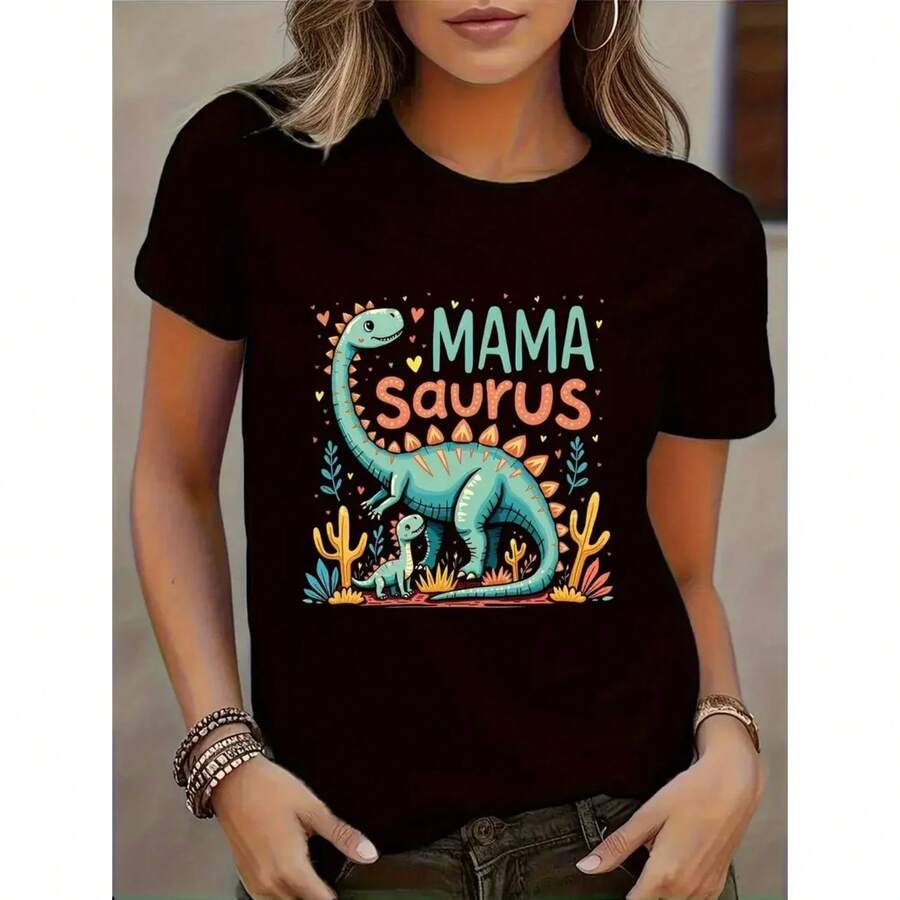 Camiseta divertida MamaSaurus T-Rex Dinosaur Mom, camiseta Retro Vintage, camisa suave de manga corta con cuello redondo, regalos para el día de la madre para mujer - Negro - Ver 1