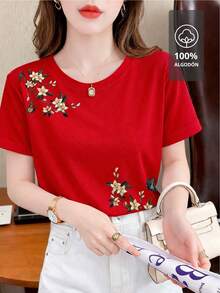 Floral Print Shirt With Butterfly Edition | 100% - Red - View 1