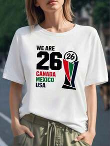 Women's  Loose Printed T-shirtSímbolo con los colores de Canadá México y USA representando unión deportiva y espíritu internacional con número 26 destacado camiseta para mujer 100% algodón suave y cómodacamisas de mujer blusa - Blanco - Ver 1