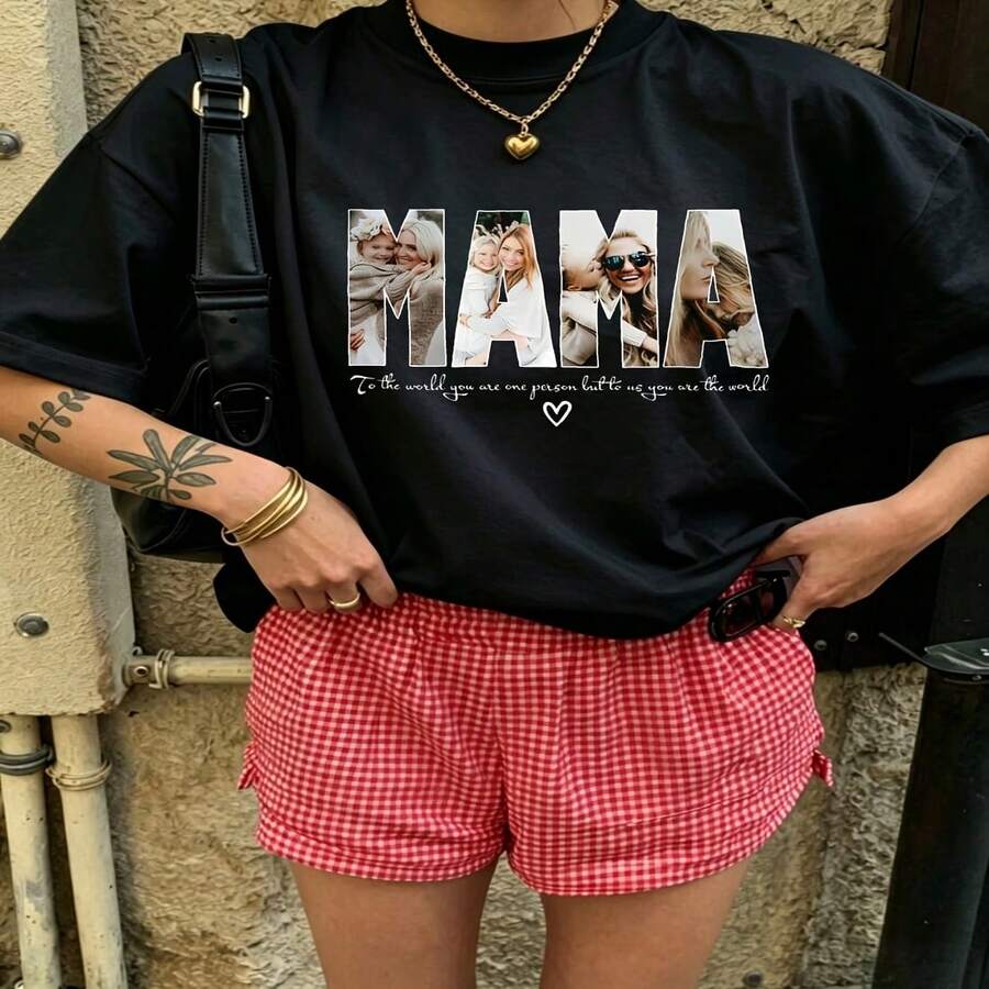 Heartfelt Daily Casual Graphic T-Shirt 100% Cotton Oversized Soft Breathable Casual Crewneck Short Sleeve Top Aesthetic Daily Cute Vintage Minimalist Fashion Lovers Casual Wearers Daily Outfit Enthusiasts Gift Givers - 黑色 - 查看 1