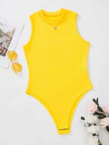 Body tejido de canalé de cuello alto unicolor - Amarillo - Ver 6