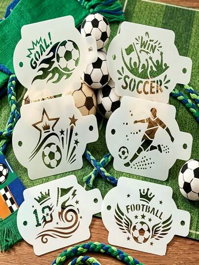 6pcs Reusable Football Theme Face Painting Stencils, Suitable For DIY Crafts, Sports Theme Face Painting, Scrapbooking, Wall Art And Fabric Decoration - Plastic Stencils With Bases, Applicable For Cards, Albums, Canvases - Football Jersey Design