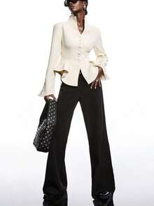 2026 Nueva Moda Minimalista Primavera/Verano Elegante Blazer Ajustado de Cintura Caqui para Mujer, Camisa de Negocios para Damas, Adecuado para el Trabajo, Se Puede Usar como Blazer, Blusa, Uniforme de Trabajo/Casual de Negocios/Atuendo de Oficina - Albaricoque - Ver 6