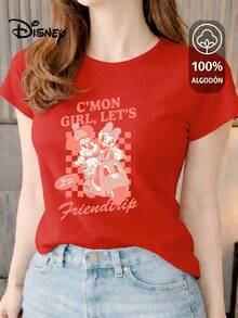 Women's T-Shirt Made Of 100% High-Quality Cotton. This T-Shirt Guarantees Exceptional Softness To The Touch, A Round Neck With A "Disney Minnie & Daisy Friendtrip" Print, And Short Sleeves. - 紅色 - 查看 1