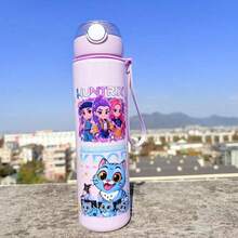 Cartoon Character Plastic Water Bottle With Straw, Leak-Proof Portable, Suitable For School, Gym, Travel And Daily Use - Multicolor - View 8