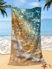 250gsm Ultra-Soft Absorbent Quick-Dry Beach Towel With Golden Sand Pattern, Suitable For Beach, Pool, Yoga Mat, Sunscreen Shawl, Summer Travel, Camping, Swimming, Picnic - Gold - View 2
