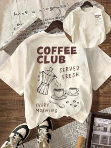 1 pieza de camiseta vintage para mujer, estilo Coffee Club, para verano, playa, blusas casuales para mujer, camiseta casual de manga corta con cuello redondo para mujer - El mejor regalo, camiseta estampada de manga corta, camiseta gráfica suave. - Albaricoque - Ver 1