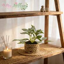 1/3pcs Artificial Rattan Small Potted Plants, Hanging Bamboo Planter, Nettle Grass, Seaweed Rope, Green, PE & Polyester Material, Desktop Decor, Suitable For School Dorm, Office, Party, Holiday, Home Entrance, Hotel, Bedroom, Kitchen, Garden Decoration - Multicolor-a - View 9