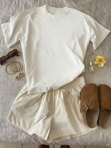 Short-Sleeved T-Shirt With Round Neck And White Ink Print, Made Of Pure Cotton. - White 1 - View 3
