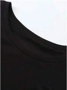 Camiseta de manga corta con cuello redondo para mujer con estampado gráfico de labios y cerezas - Negro - Ver 6