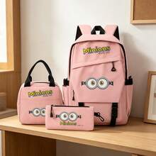 Miniso Bộ 3 món Minions màu hồng gồm balo, túi đựng laptop, túi giữ nhiệt và hộp bút, thích hợp cho văn phòng, học tập và du lịch. - Hồng - Xem 1