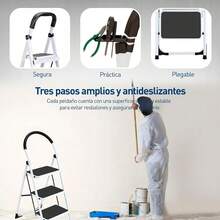Escalera Plegable de Peldaños, Aluminio, Tijera, Portátil, Multifuncional, para Interior y Exterior (Escalera 4 PELDAÑOS) - Aluminio - Ver 6
