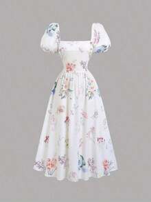 xheSweetra Vestido de verano estilo francés, vestido largo blanco de alta calidad y lujo con elegante estampado floral de magnolia ditsy para damasxhe - Multicolor 2 - Ver 1