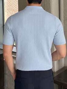 Suéter de punto de manga corta de unicolor para hombres GRDR, de moda para el verano - Celeste - Ver 10