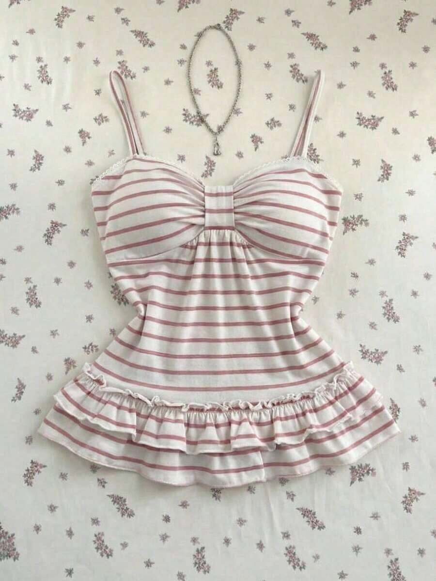 Camiseta ajustada con pliegues en el busto a rayas rosas para el verano - Rosa 2 - Ver 1