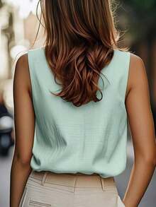 Camiseta sin mangas casual/de trabajo para mujer, estilo europeo y americano, ropa de ocio elegante en beige, azul, rosa, verde para el verano - verde menta - Ver 2