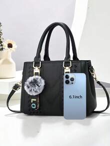 Túi xách nữ bằng da PU với chi tiết dệt tinh tế, móc khóa hình quả bông, quai xách tay, túi đeo chéo có thể điều chỉnh, túi tote thanh lịch dùng cho công sở và hàng ngày. - Nhiều màu - Xem 3