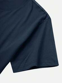 Short-Sleeved T-Shirt With Lotus Print 8149 - Dark Blue - 查看 3