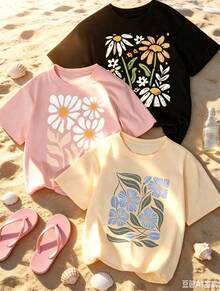 Sold Separately, Not A Three-Piece Set. Women's Vintage American-Style Printed T-Shirt, Soft And Comfortable, Available In Various Styles. Three Designs To Choose From. Made From 100% Pure Cotton, It's Ideal For Working Out, Everyday Wear, Vacations, School, The Office, And Parties. - 米色 - 查看 1