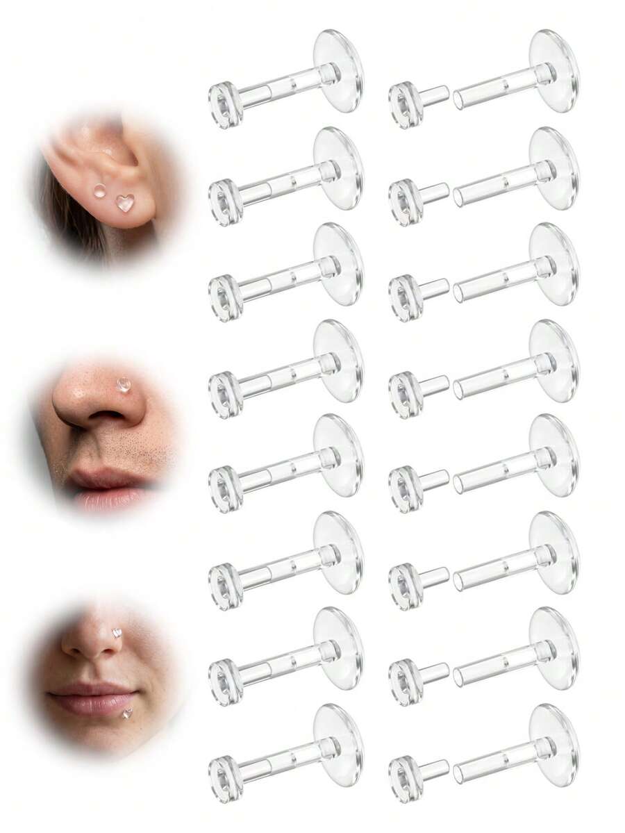 16 chiếc khuyên tai trong suốt 16G, khuyên môi, khuyên giữ lỗ xỏ bằng acrylic dẻo, khuyên sụn tai, khuyên xoắn ốc, khuyên môi, khuyên vành tai, trang sức xỏ khuyên 6mm 8mm 10mm 12mm - Trong sáng - Xem 1