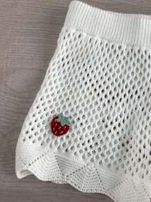 Pantalones cortos de verano de mujer con diseño de cerezas tejidas, con cortes, de moda, lindos y sexys - Blanco - Ver 5