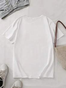 Camiseta de Mujer, Camiseta Gráfica con Estampado de Estrellas en Denim Desgastado, Camiseta Casual de Manga Corta con Cuello Redondo, Top para Uso Diario en Todas las Temporadas HDUU - Negro - Ver 4