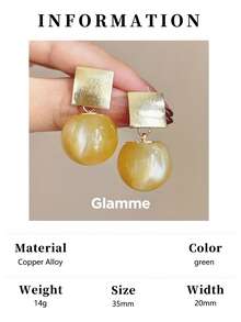 1 Pair Textured Gold Square Gradient Ball Drop Earrings, Vintage Elegant Style Earrings For Women, Versatile For Work, Date, Daily Wear - Green - View 7