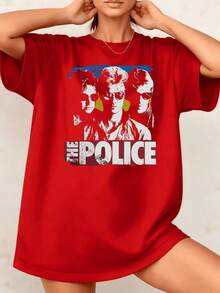 Women's T-Shirt With Graphic Band Print, 100% Cotton, Crew Neck, Fashionable, 1 Piece. Excellent Gifts For Friends And Family, Casual Style. - 紅色 - 查看 7