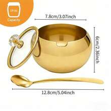 Elegant Stainless Steel Gold Sugar Canister With Glass Lid And Spoon, Perfect For Coffee Bar And Kitchen Storage, Dishwasher , Wide Mouth Design - Multicolor - View 5