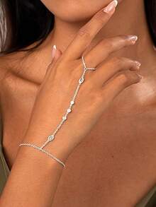 14k Gold/Silver Plated Delicate Ring Chain Bracelet Jewelry, Suitable As Gift For Women On Weddings, Parties, Birthdays And Other Occasions - Silver - View 1