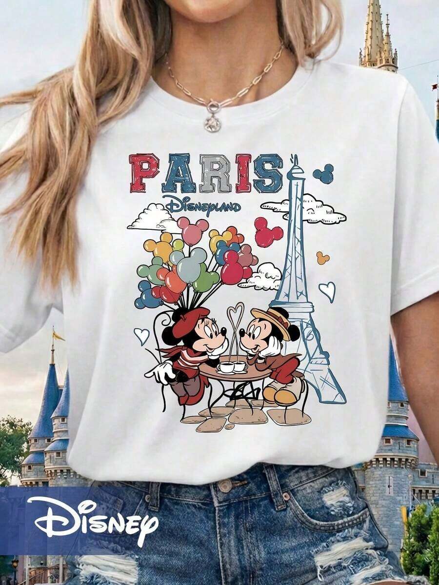 Disney Women's Vintage Mickey T-Shirt In Retro Design With Iconic Disneyland Paris Motif, Loose Casual Fit, Machine Washable, Ideal For Themed Outfits And Everyday Wear. - 白色 - 查看 1