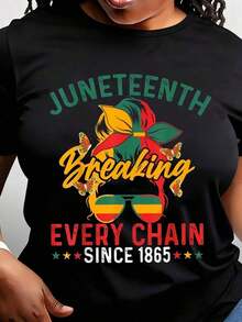 Women's T-Shirt "Juneteenth Breaking Every Chain Since 1865" With Round Neck And Short Sleeves, Vibrant Design Celebrating Freedom And Heritage, Perfect For Everyday Wear And Special Occasions - 黑色 - 查看 6