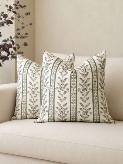 1PC Floral Pillow Covers Block Print Pillow Cover Neutral Boho Farmhouse Accent Striped Decorative Pillow Covers For Sofa Bed