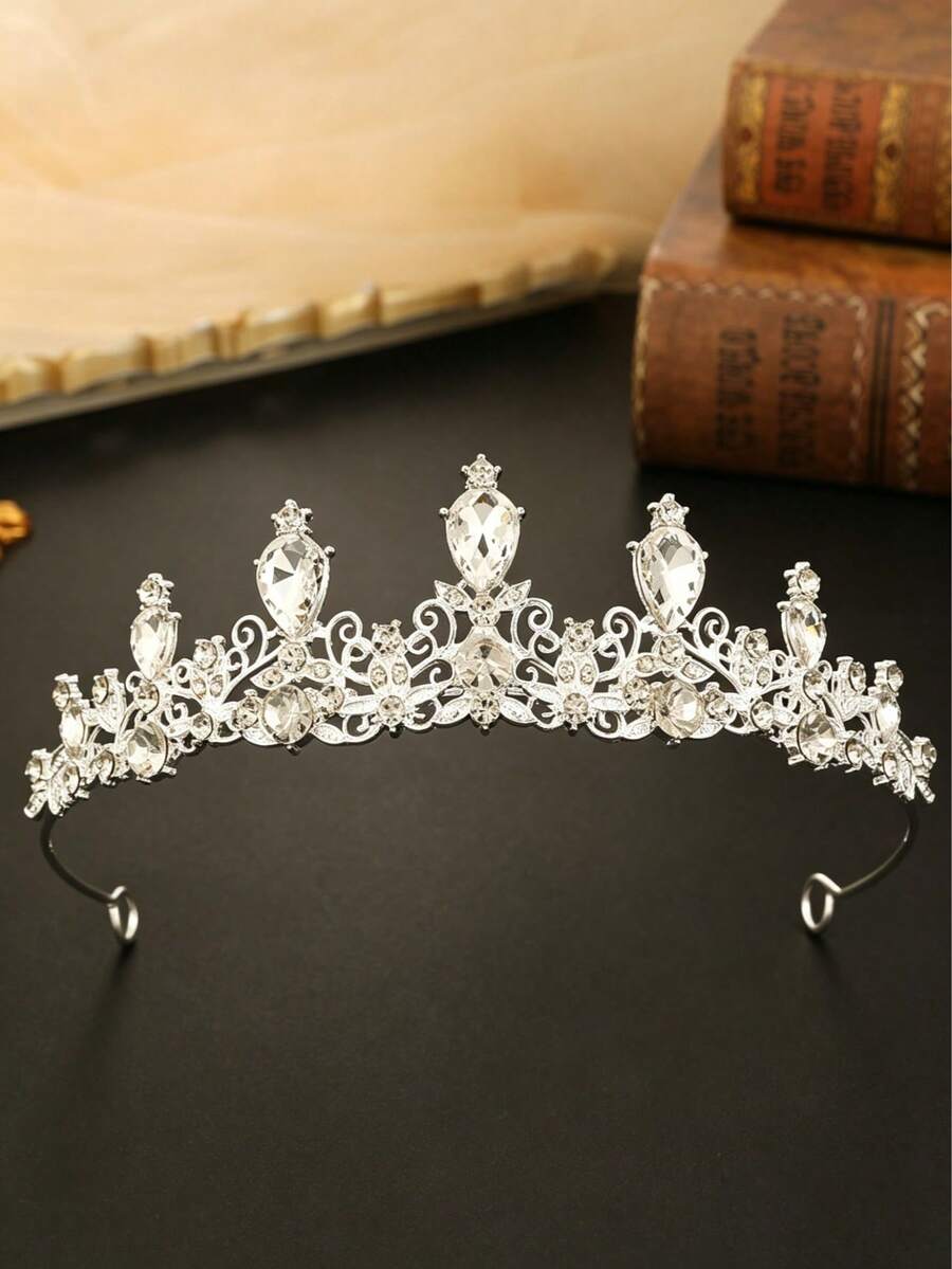 Diadema de corona de cristal de lujo, accesorio para el cabello con estilo de princesa elegante con rhinestones, adecuado para fiestas de cumpleaños, actuaciones en el escenario - Multicolor - Ver 1