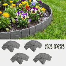 GROWSUN 36PCS Garden Border Edging, Stone-Look Plastic Landscape Edging For Outdoor Decor, Lawn & Garden Separation, Vegetable Beds, Yard And Garden Decoration - B - View 1