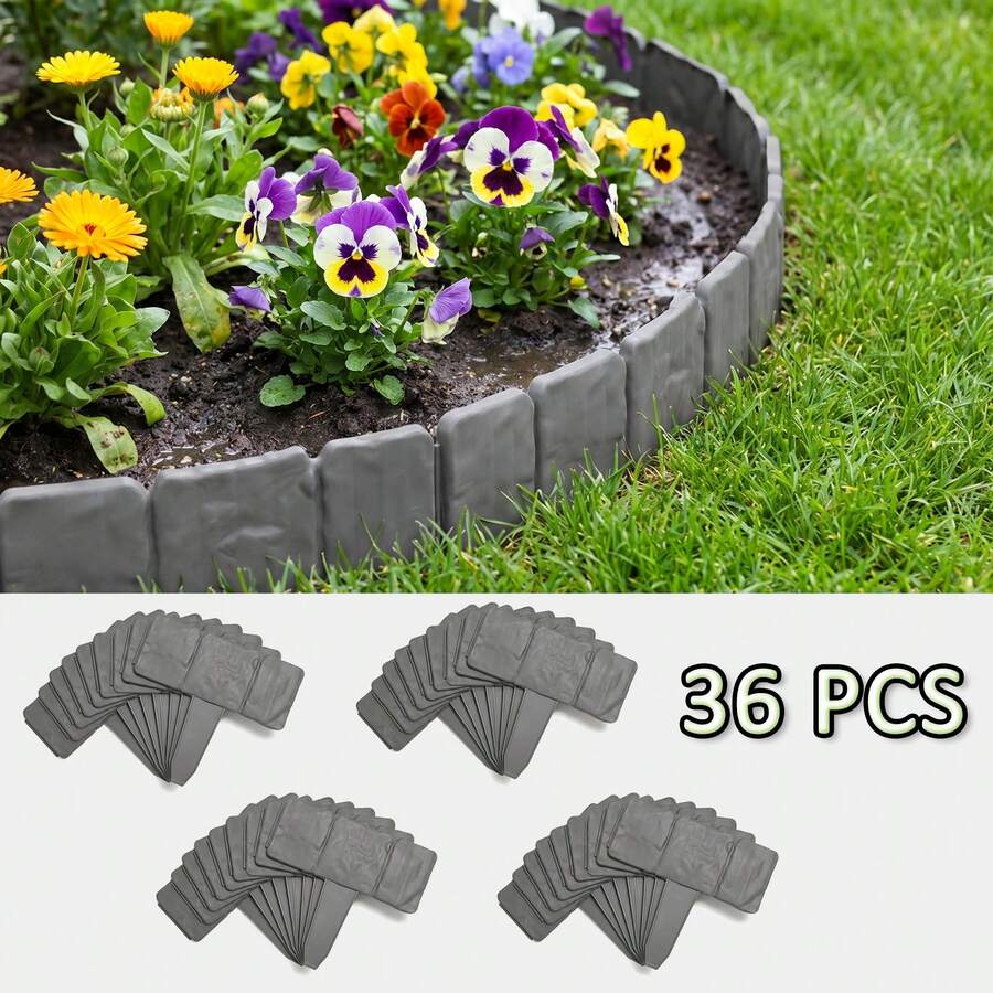 GROWSUN 36PCS Garden Border Edging, Stone-Look Plastic Landscape Edging For Outdoor Decor, Lawn & Garden Separation, Vegetable Beds, Yard And Garden Decoration - B - View 1