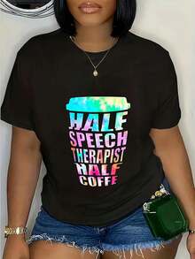 Women's Printed T-Shirt - Casual Short Sleeve Crew Neck T-Shirt In Black With Colorful Motivational Text Design, Relaxed Fit For All Seasons, Perfect For Daily Wear And Holiday Outfits (Machine Washable). - 黑色 - 查看 1