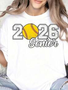 2026 Graduation Softball T-Shirt For High School And College Students Celebrating The Class Of 2026 With A Sports-Themed Design, Perfect For Graduation Season. 100% Pure Cotton, Women's T-Shirt. - 白色 - 查看 7
