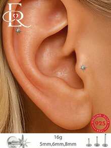 EleRunis 1 đôi bông tai hình ngôi sao bằng bạc Sterling 925, kích thước 5/6/8mm, kiểu dáng đáy phẳng, thích hợp cho nữ giới đeo hàng ngày, dự đám cưới, tiệc tùng, lễ đính hôn, kỷ niệm, ngày Valentine và các dịp khác. - Bạc - Xem 13