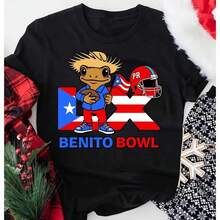 Oversized 100% Cotton T-Shirt With Fun Print Of Benito The Rabbit Bowl + American Football Touchdown. Perfect Christmas Gift For Family/Boyfriend/Girlfriend #Rabbit #BenitoBowlFair #FunHolidayTK #ChristmasFootball Fit 4MFV RA5O - Black - View 4