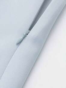Falda pantalón de cintura con cremallera de unicolor para mujer, de verano - Celeste - Ver 4