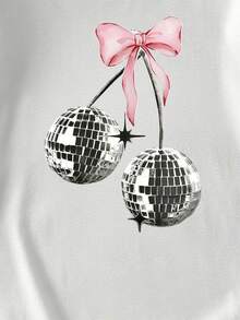 Camiseta corta de mujer de unicolor con cuello redondo y manga corta, con estampado de eslogan Kiss Disco, ropa casual de primavera/verano para mujer - Blanco 2 - Ver 4