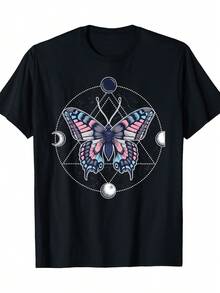 Men's Transgender Pride Flag Shirt, 100% Cotton, Sizes S-XXL Transgender Pride Flag With Moon And Butterfly Design, Discreet Clothing, Breathable Casual Crew Neck T-Shirt For Everyday Wear, Soft And Slightly Stretchy Top For All Seasons, Loose And Comfortable. - 後退 - 查看 6