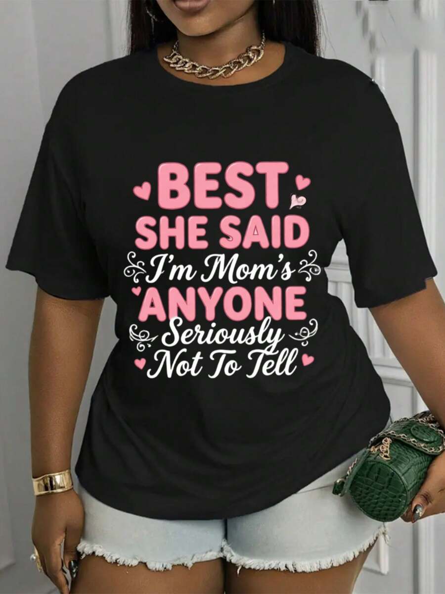 Women's Printed T-Shirt - Casual Short-Sleeved Crew Neck T-Shirt In Black With A Pink And White Text Design. A Relaxed Fit For All Seasons, Perfect For Everyday Wear And Holiday Outfits (Machine Washable). - 黑色 - 查看 1