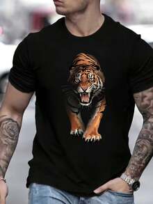 Camiseta de hombre con diseño de tigre de 180g – El regalo perfecto para amigos y familiares, ideal para festivales de música de verano y actividades de team building corporativas. - Negro - Ver 8