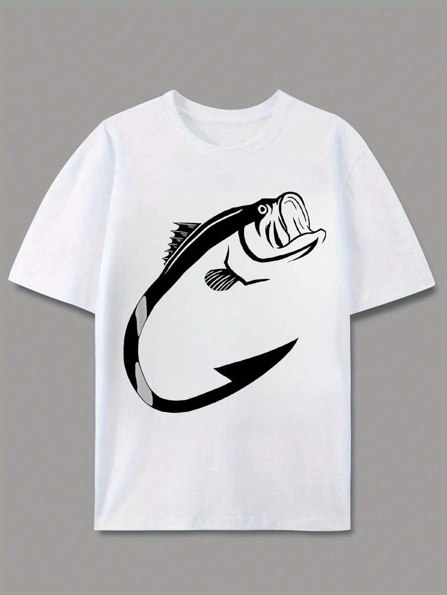 Camiseta de Hombre con Diseño de Anzuelo, Temática de Pesca, Regalo para Pescadores en Verano - Blanco - Ver 1