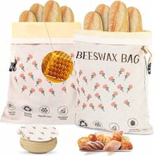 Paquete de 2 bolsas de pan de cera de abeja, 17*13, bolsas de pan orgánicas reutilizables para pan casero de masa madre, con forro exterior de lino y forro interior de cera de abeja de algodón, a prueba de humedad y que conserva la frescura, con cierre y cubiertas para recipientes. - Blanco - Abejita - Ver 11