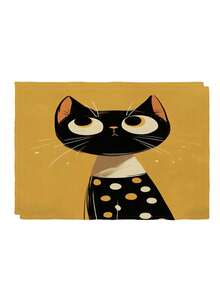 4 Pcs Cat Pattern Placemats Retro Style Placemats Heat Resistant Easy Clean Washable Daily Decorative Placemats Suitable For Kitchen Home Indoor Outdoor Tabletop Coffee Bar Dining Table Tea Party - Yellow - View 11