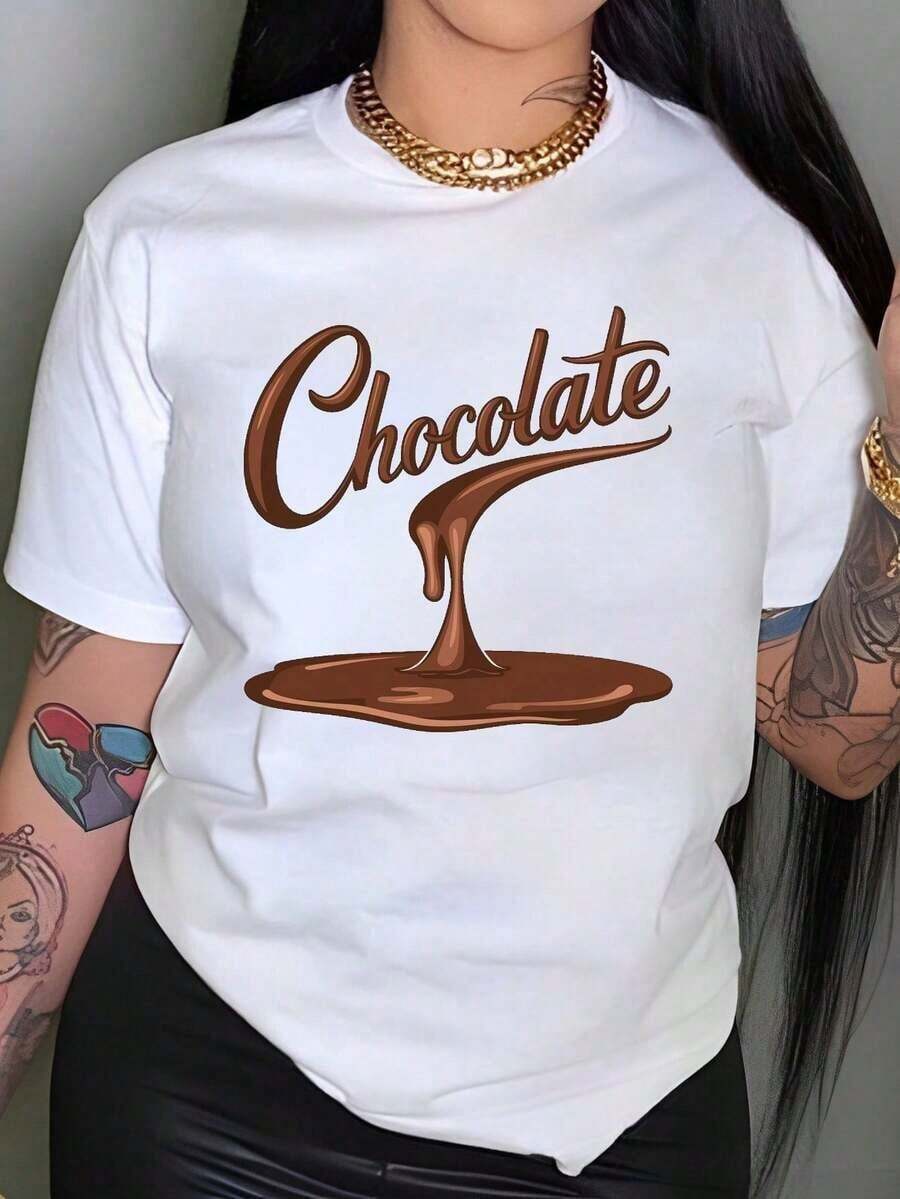 Soft Drip Chocolate Ladies Comfort T-Shirt, Women's Casual Blouse, Women's Cotton T-Shirts - 白色 - 查看 1